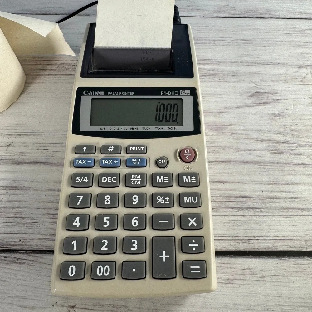 Canon P1-DII Palm Printer Calculator 12 Digit Beige Portable Printing Vintage